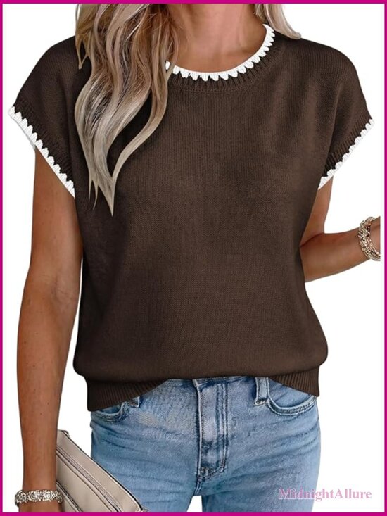 Sweaters - Sweater Vest Pullover Tank Top Round Neck Cap Sleeve Lightweight Summer Casual